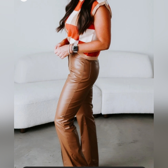 NWT Reina Faux Leather Pants | Mulla | coffee tan Msrp: $72 - Picture 2 of 9